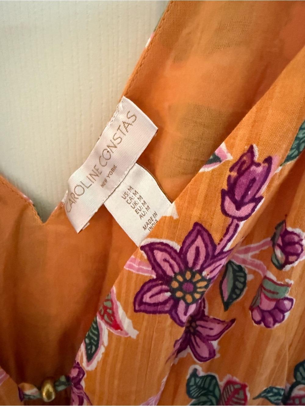 Caroline Constas Mustard Yellow Floral Midi Dress with Pink Blooms - Picture 6 of 6